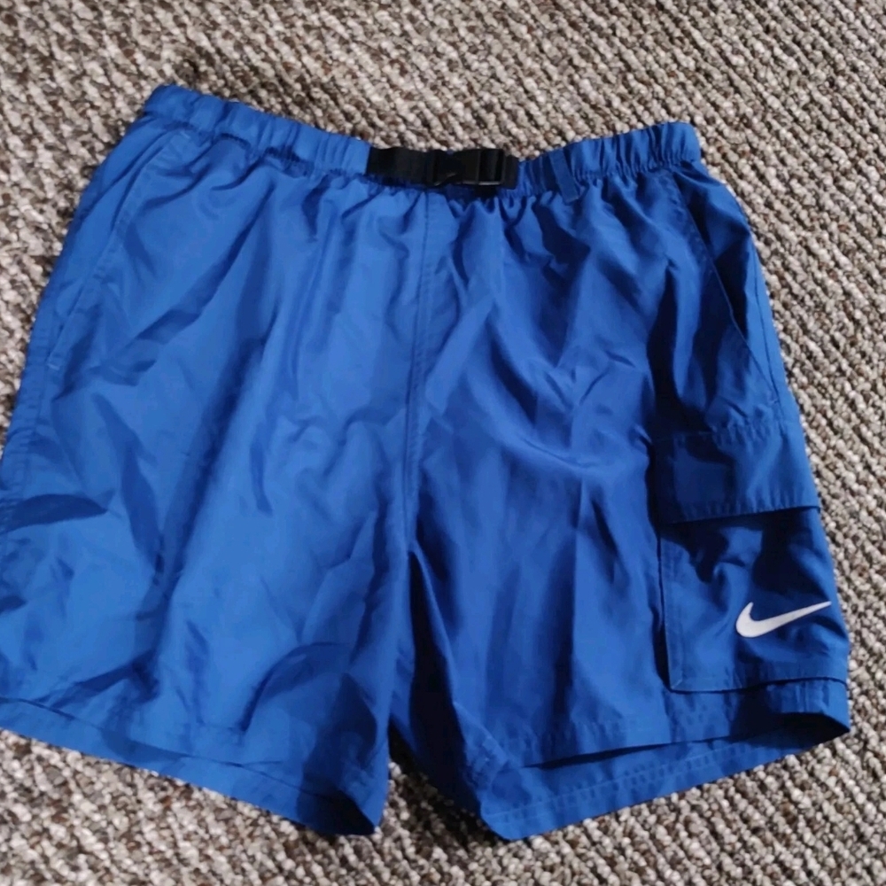 Nike Swim Shorts XL Mens 5" Belted Packable Blue Trunks $60